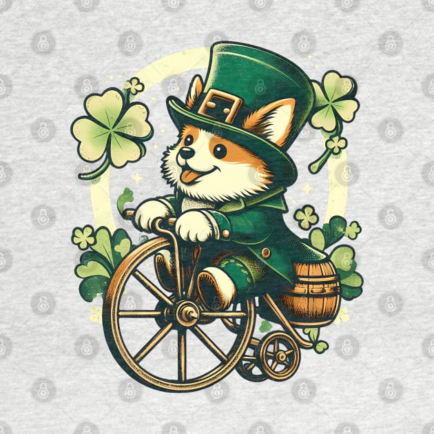 Corgi Riding a Vintage Cycle - St Patrick's Day by ANSAN